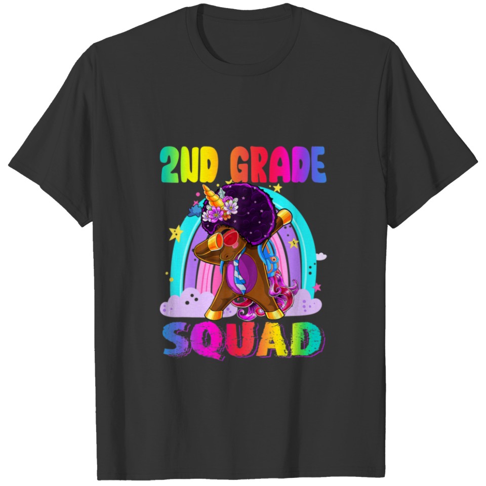 Second 2Nd Grade Squad Black Dabbing Unicorn Back T-shirt