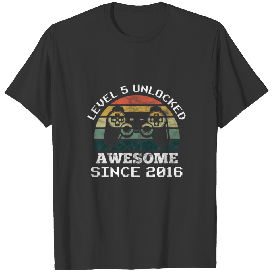 Kids Level 5 Unlocked Awesome Since 2016 5Th Birth T-shirt