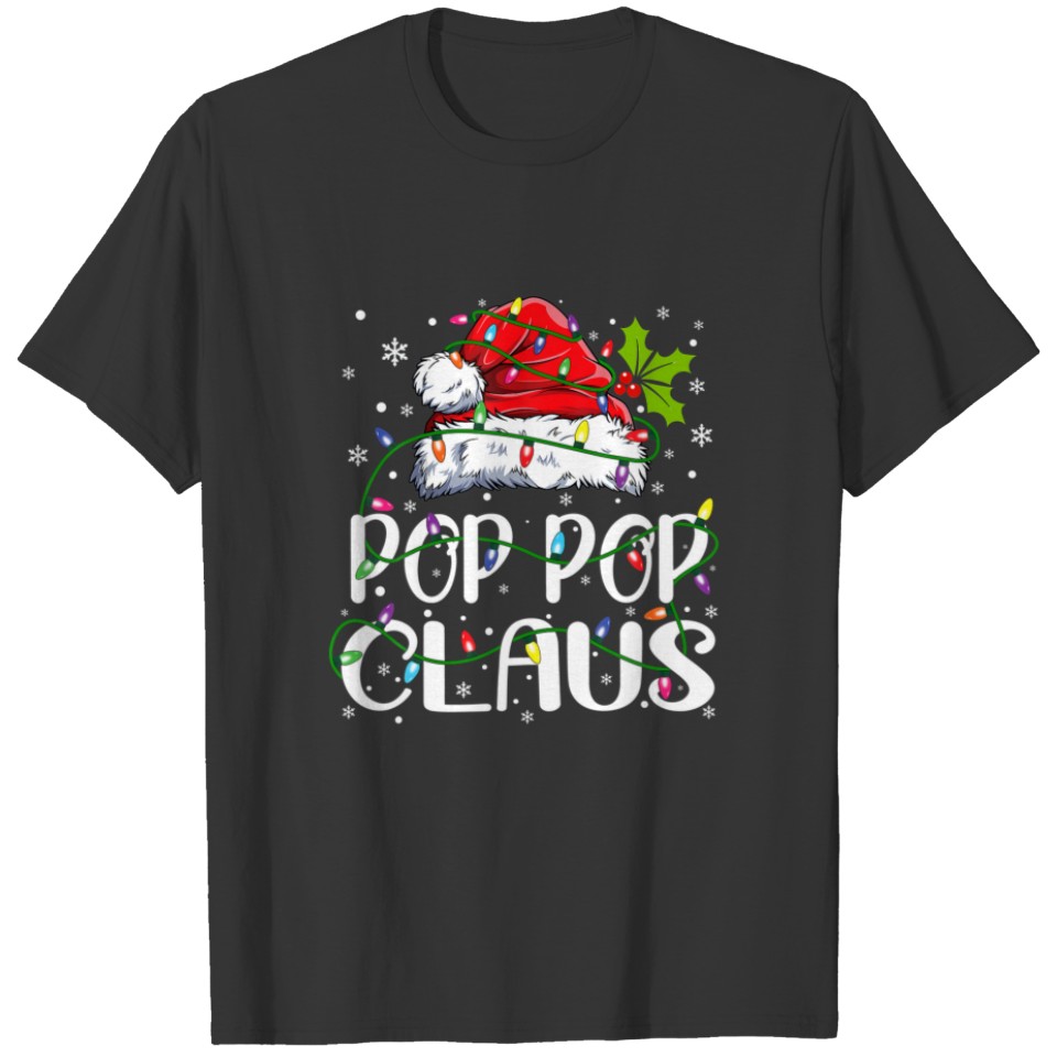 Mens Pop Pop Claus Christmas Lights Pajama Family T-shirt