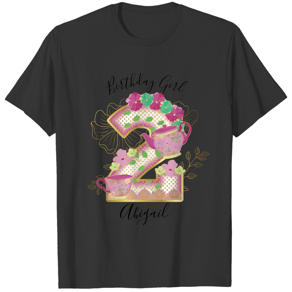 Two Tea Party Birthday Girl | Floral T-shirt