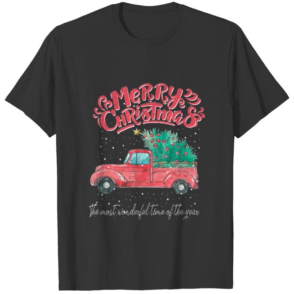 Merry Christmas Santa Red Truck Family Pajama Tree T-shirt