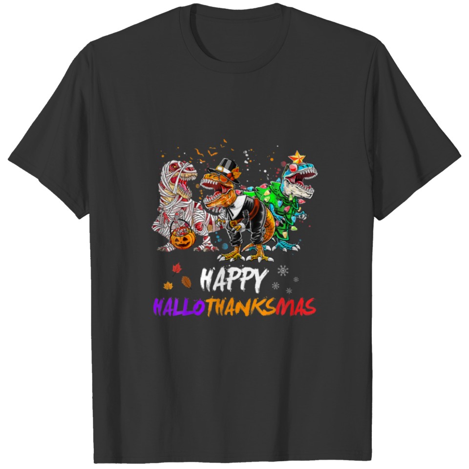 Dinosaur T Rex Happy Hallothanksmas Halloween T-shirt