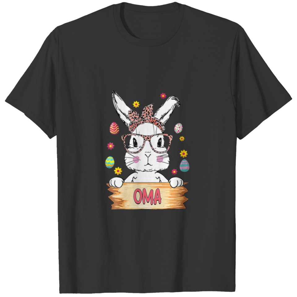 Cute Bunny Face Leopard Print Glasses Oma Easter D T-shirt