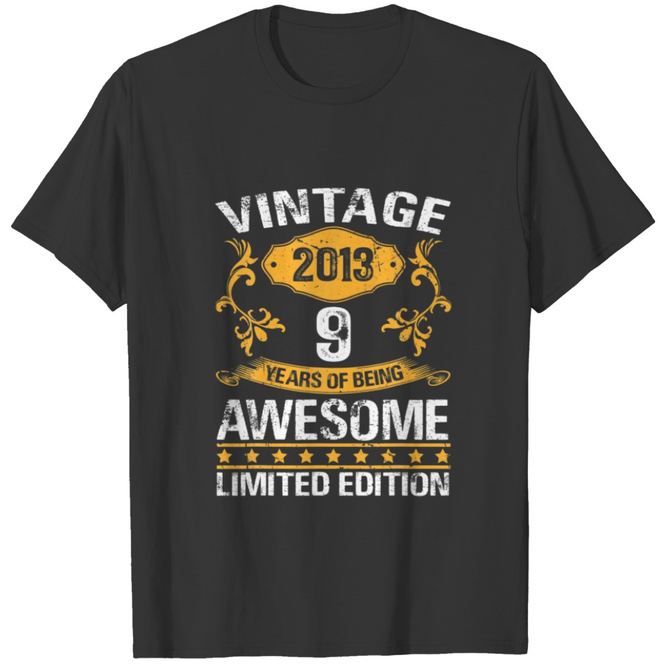 9 Years Old Bday Born In 2013 Vintage 9Th Birthday T-shirt