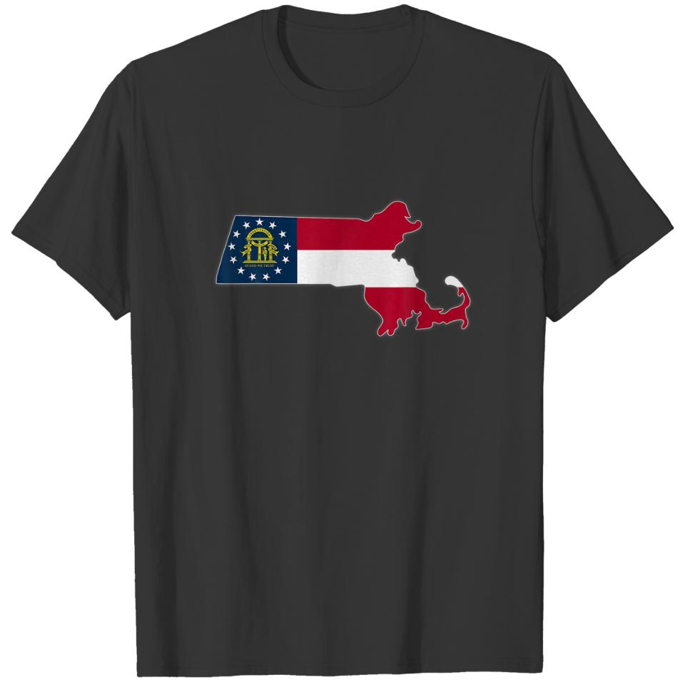 MASSACHUSETTS STATE MAP GEORGIA GA Flag Roots T-shirt