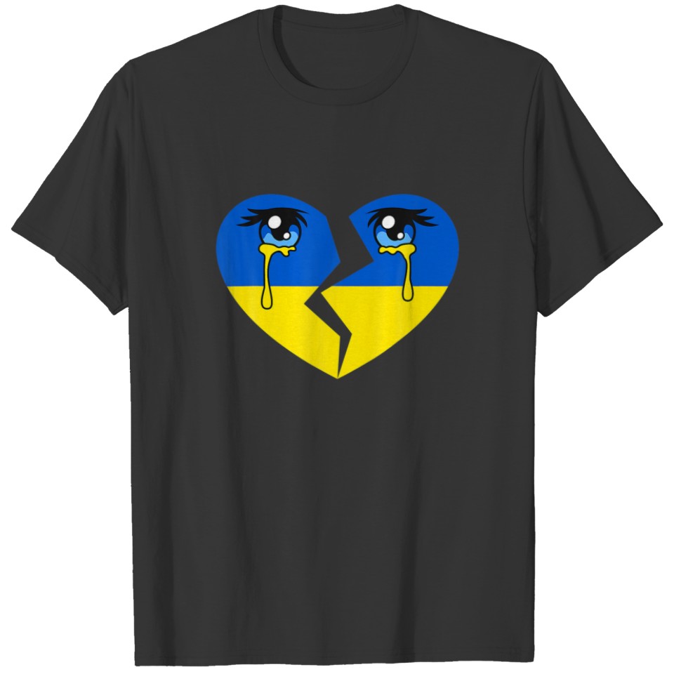 Ukraine Flag Crying Tears For Ukrainian Heart T-shirt