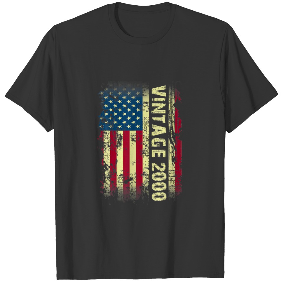 Vintage 2000 USA Flag 20Th Birthday Gifts 20 Year T-shirt