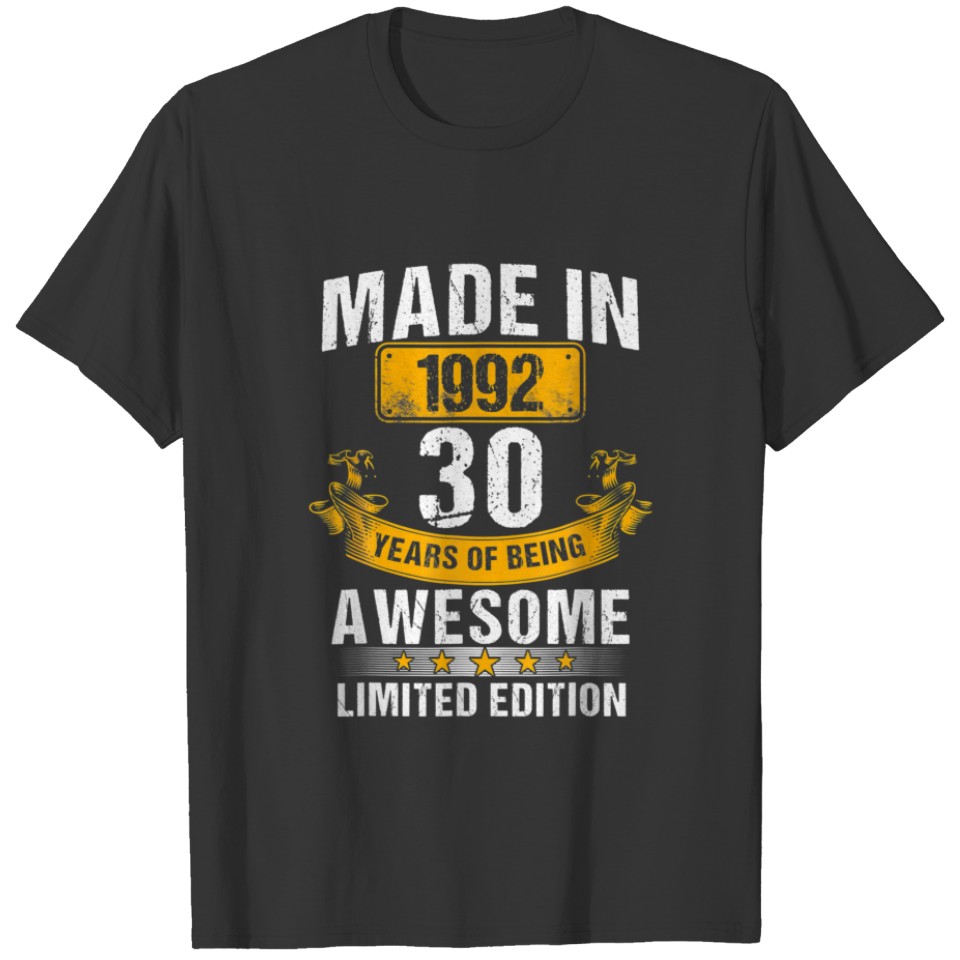 30 Year Old Vintage 1992 Made In 1992 30Th Birthda T-shirt
