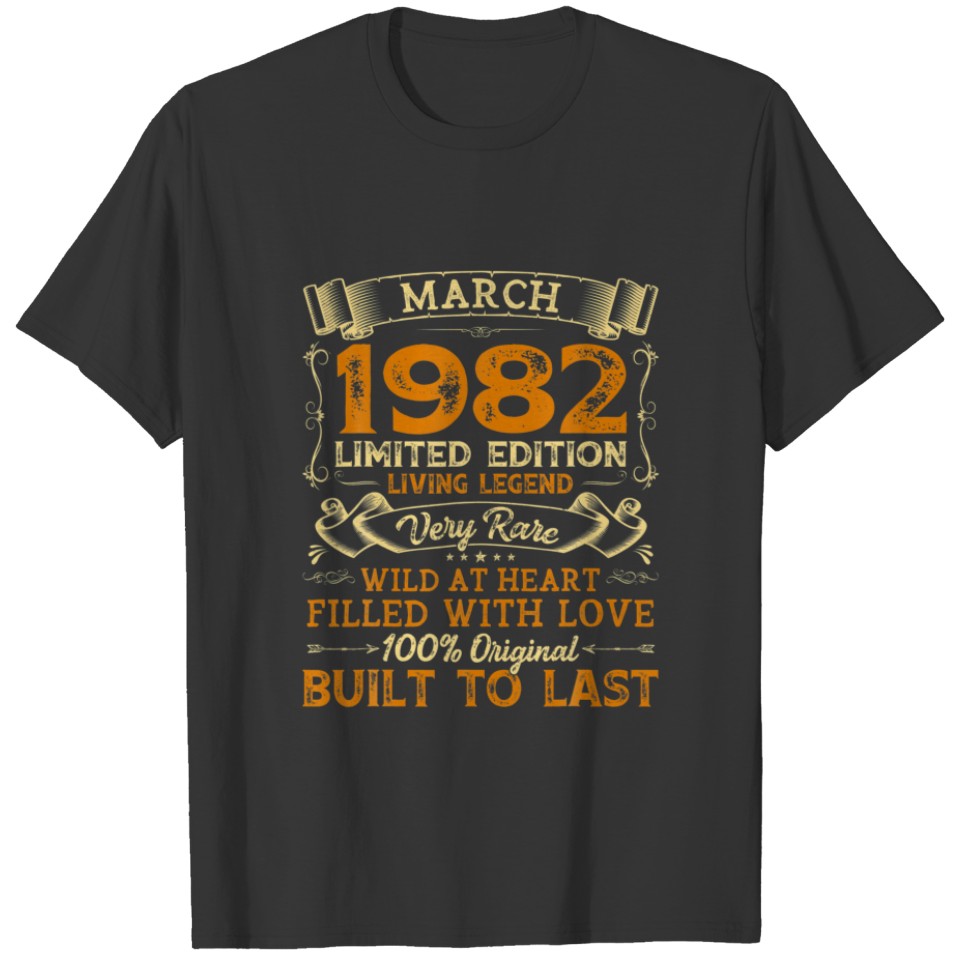 Vintage 40Th Birthday March 1982 40 Years Old Gift T-shirt