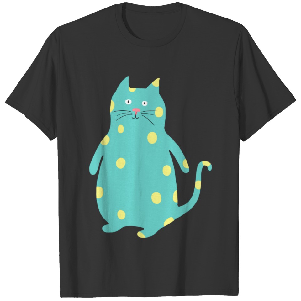 Cute Turquoise Spotted Cute Cat T-shirt