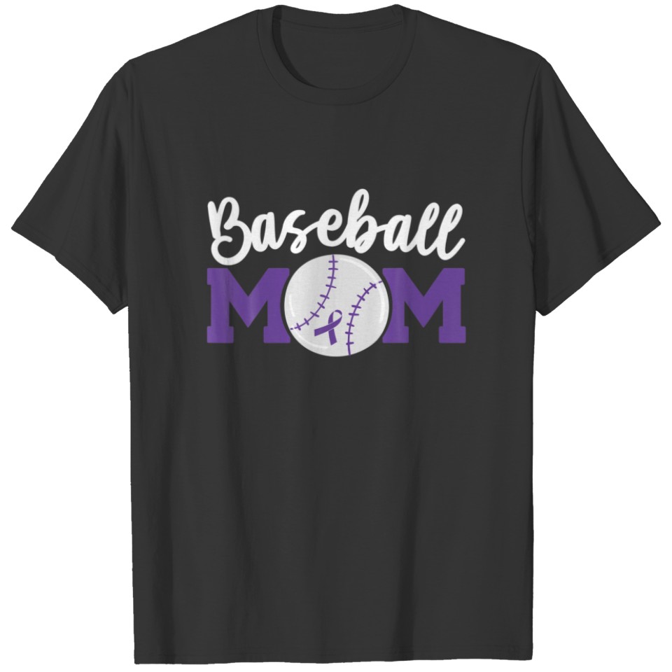 Baseball Mom Purple Ribbon Alzheimer's Awareness F T-shirt