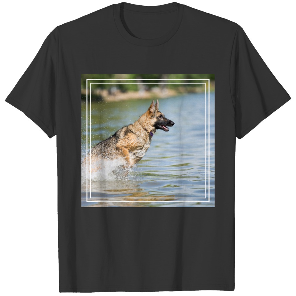 German Shepherd Leaps Into Water T-shirt