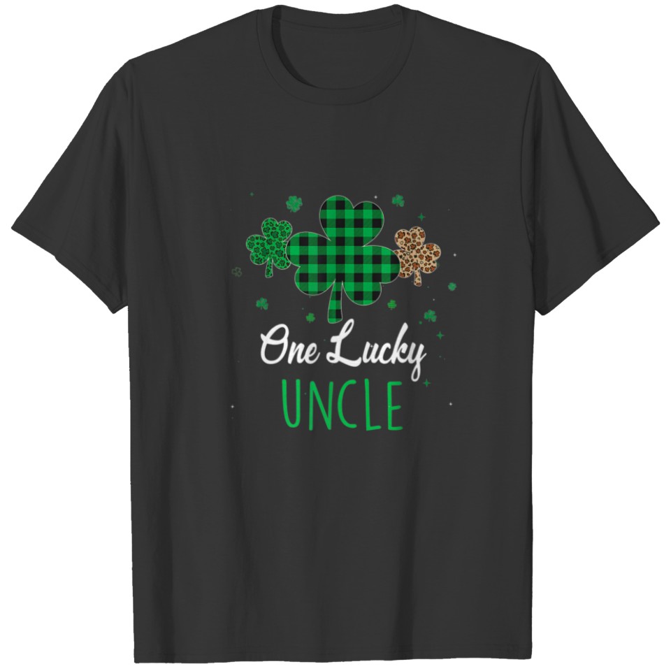 One Lucky Uncle Leopard Plaid Shamrock Patrick's D T-shirt