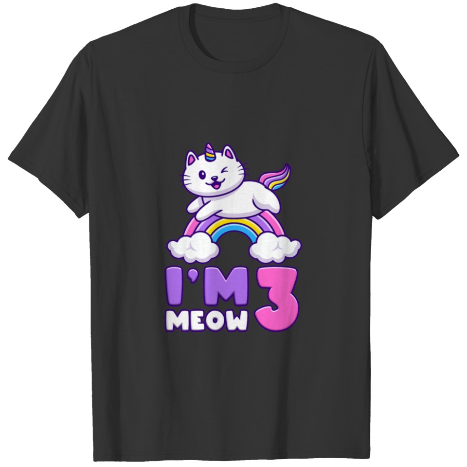 Kids Birthday Girl 3 Year Old, Cat Unicorn, Rainbo T-shirt