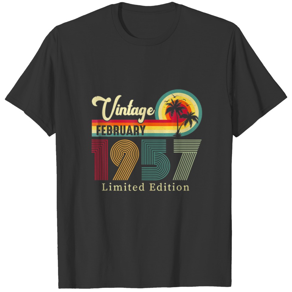 Vintage-February-1957-Birthday-On-The-Beach-65Th T-shirt