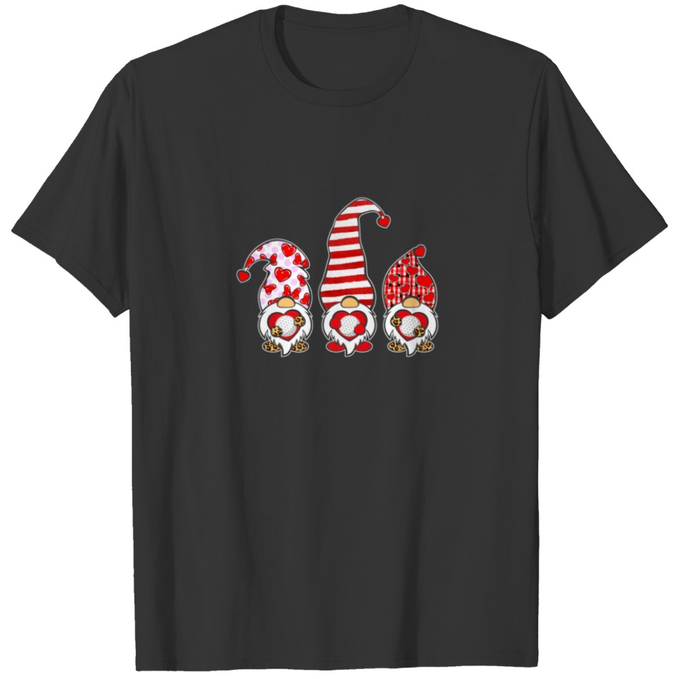 Gnome Love Hockey Heart Leopard Plaid Christmas Va T-shirt
