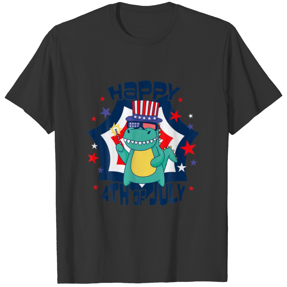 Dinosaur Happy 4Th Of July Men Boys Kids Trex Amer T-shirt