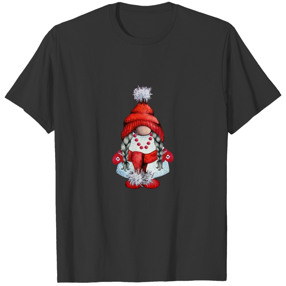 Christmas Gnome,Red Tinsel Scarf,Hat& Mittens T-shirt