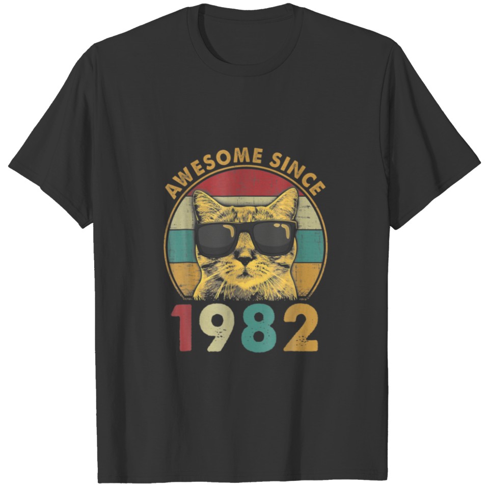 40Th Bday Vintage Cat 40 Years Funny Awesome Since T-shirt