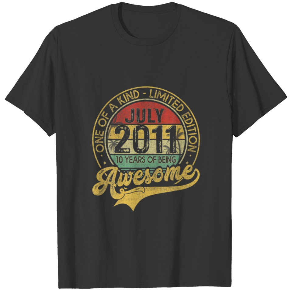Vintage July 2011 10 Years Born In 2011 10Th Bday T-shirt