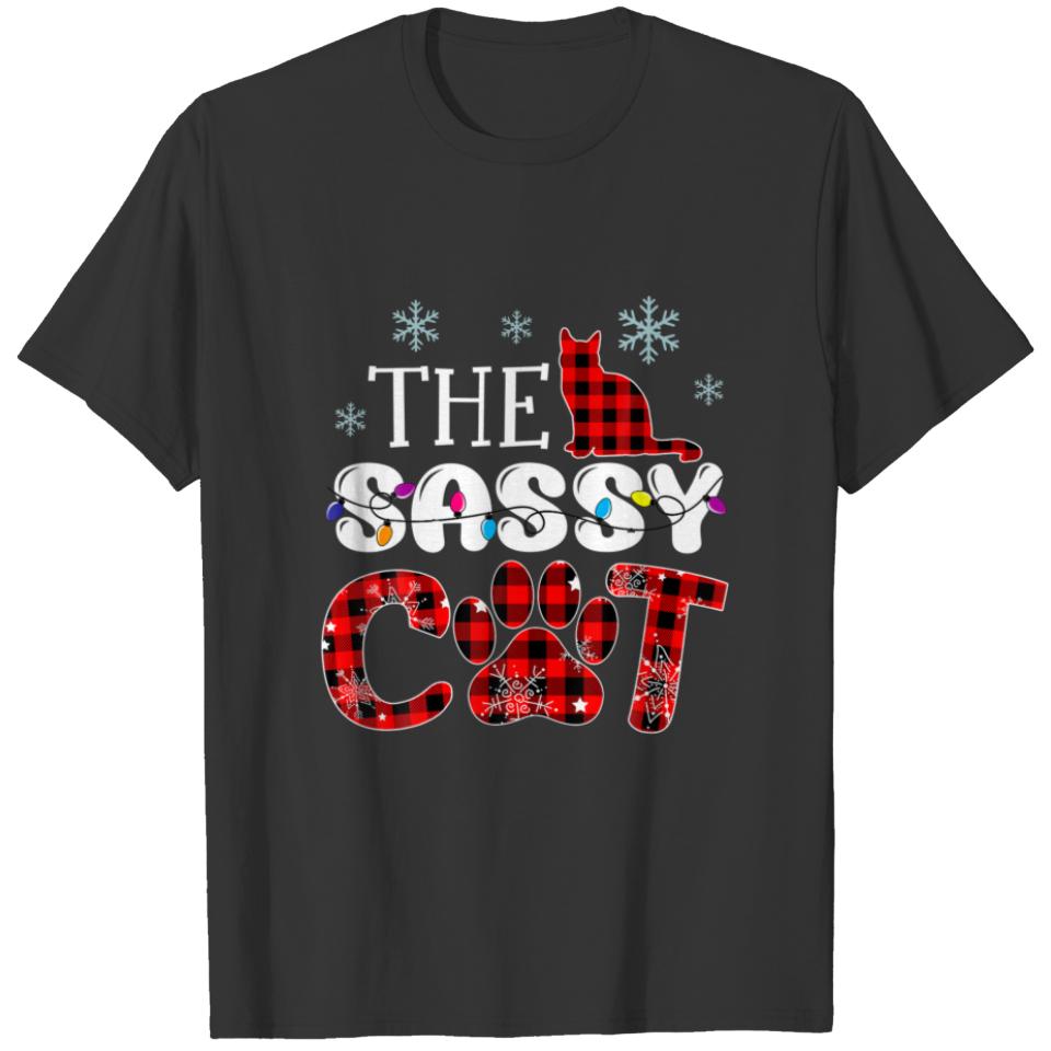 Sassy Cat Buffalo Plaid Matching Family Christmas T-shirt