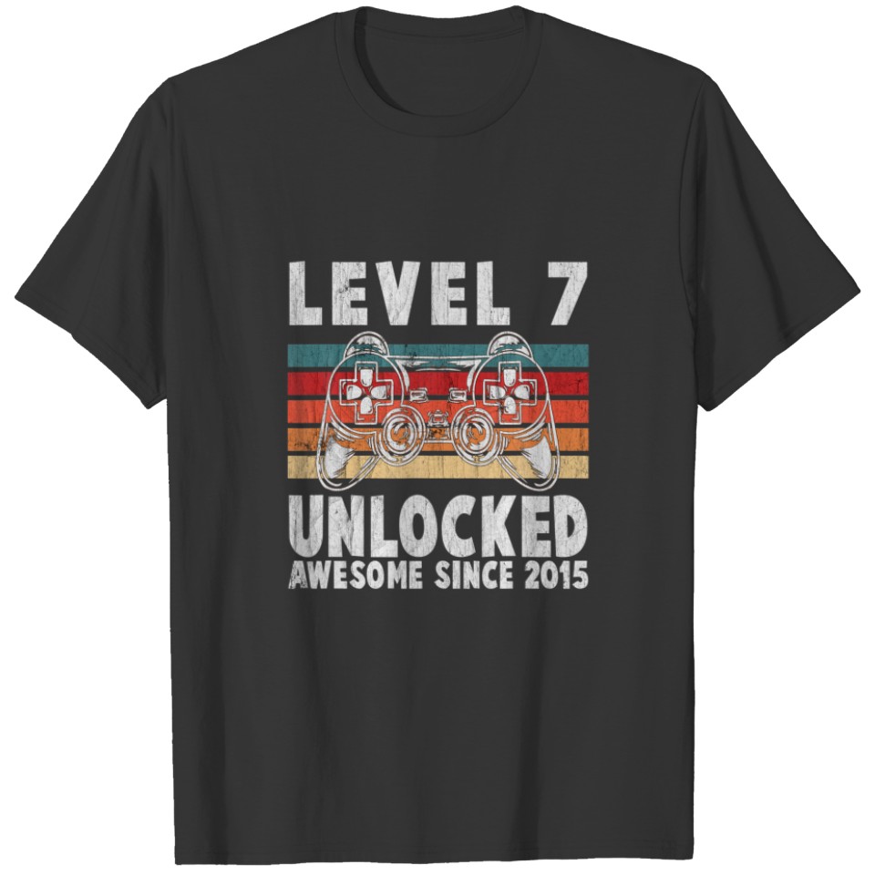 Level 7 Unlocked Awesome Since 2015 Retro Birthday T-shirt