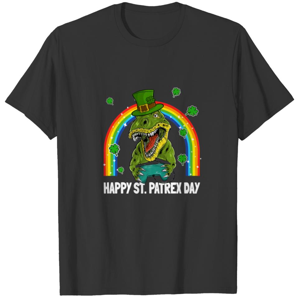 Happy St Patrex Day Dinosaur Leprechaun Hat Video T-shirt