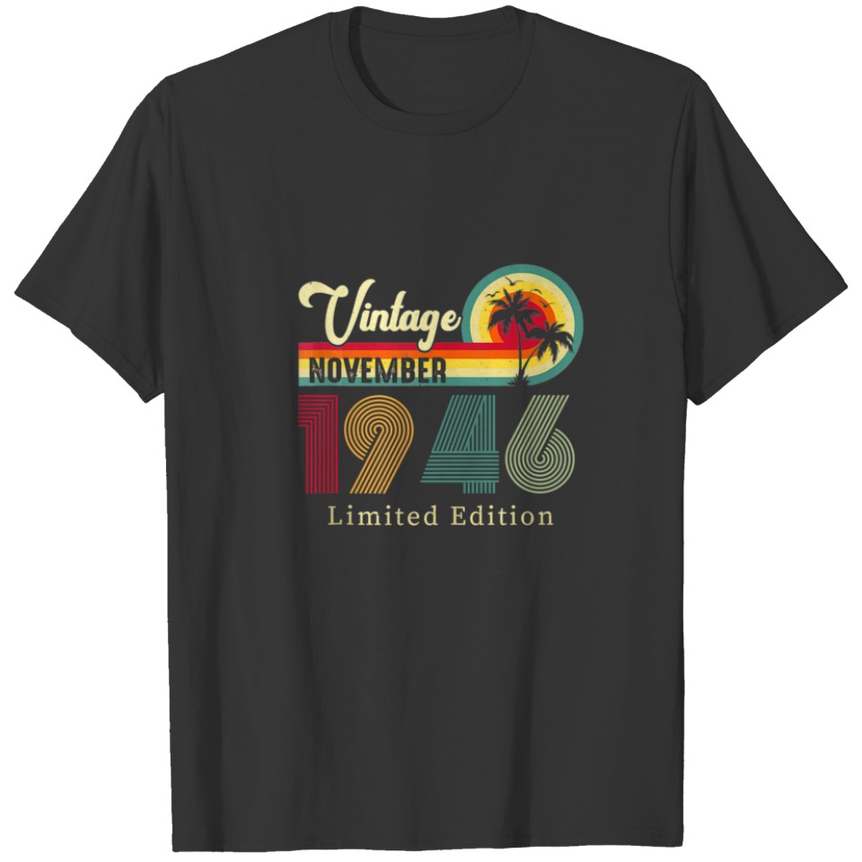 Vintage November 1946 Birthday On The Beach 76Th T-shirt