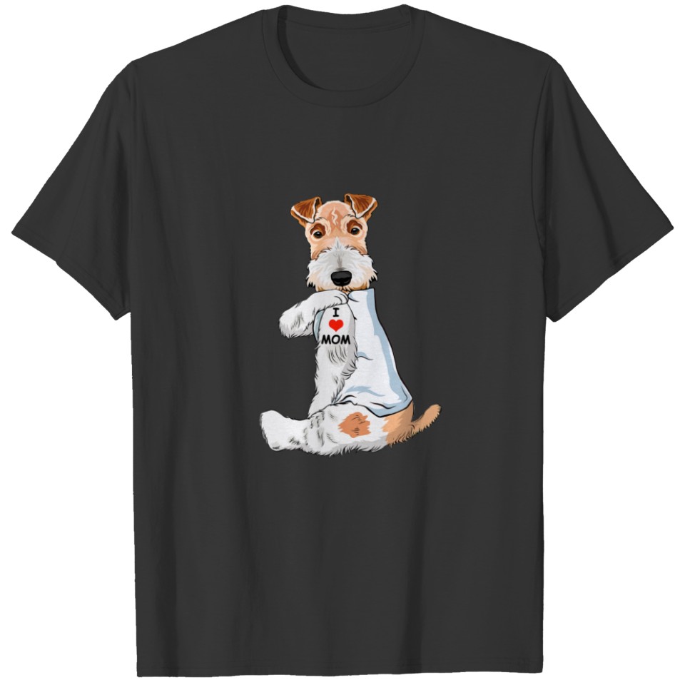 I Love Mom Tattoo Wire Fox Terrier Mom Dog Lover W T-shirt