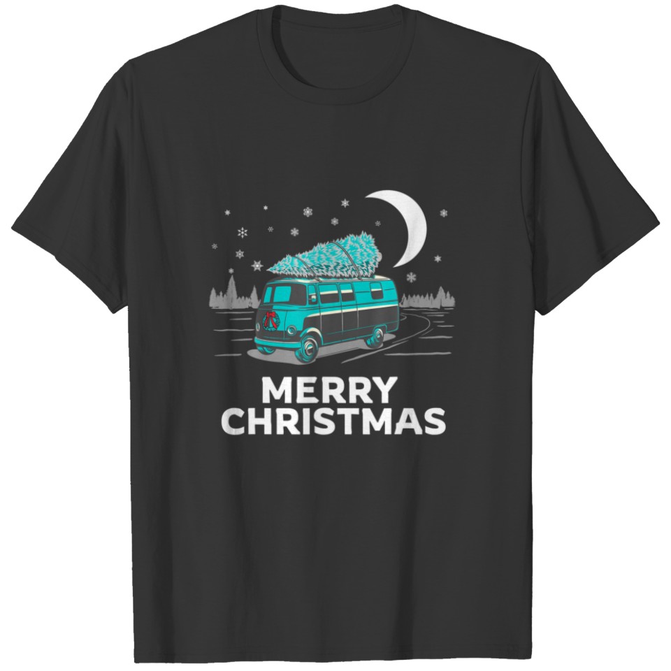 Merry Christmas Xmas Tree Car Moon Night For Men W T-shirt