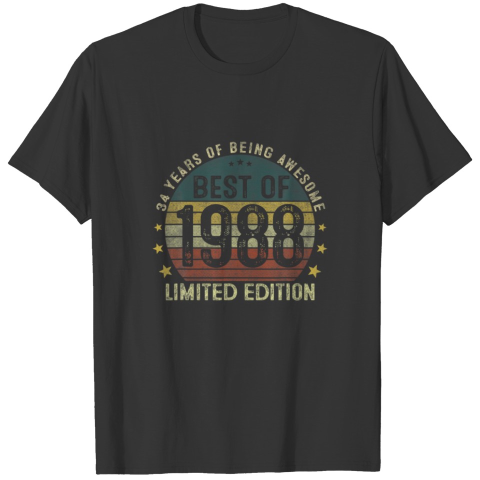 Best Of 1988 34 Years Old Gifts 34Th Birthday Gift T-shirt