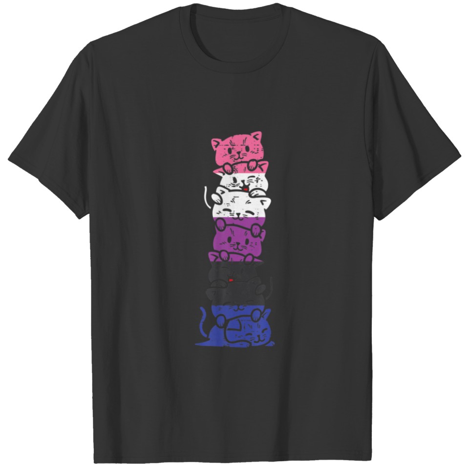 Genderfluid Cat Stack Pride Flag Non-Binary Animal T-shirt