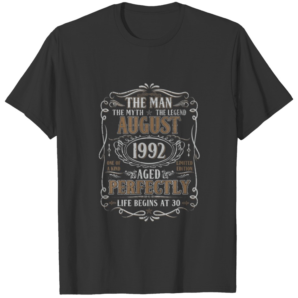 August 1992 Man Myth Legend 30Th Birthday 30 Years T-shirt