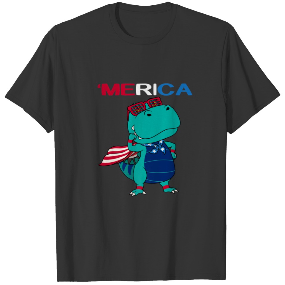 Merica Cute Rex Dinosaur With American Flag T-shirt