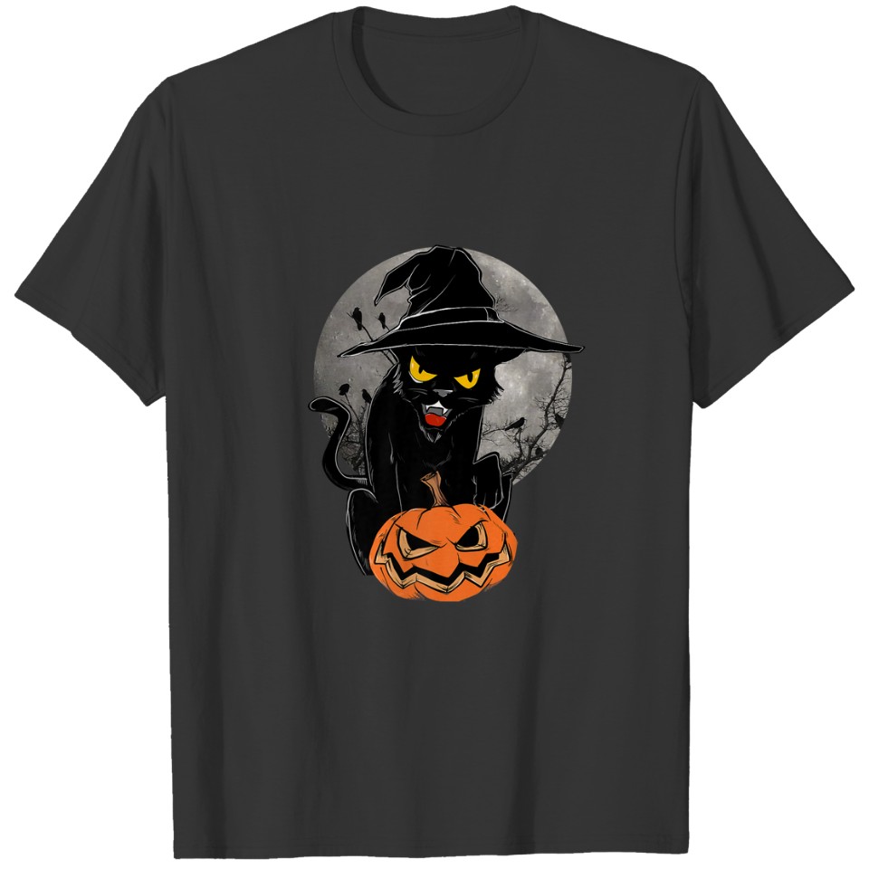 Halloween Black Cat Witch Gothic Cat Jack O Lanter T-shirt