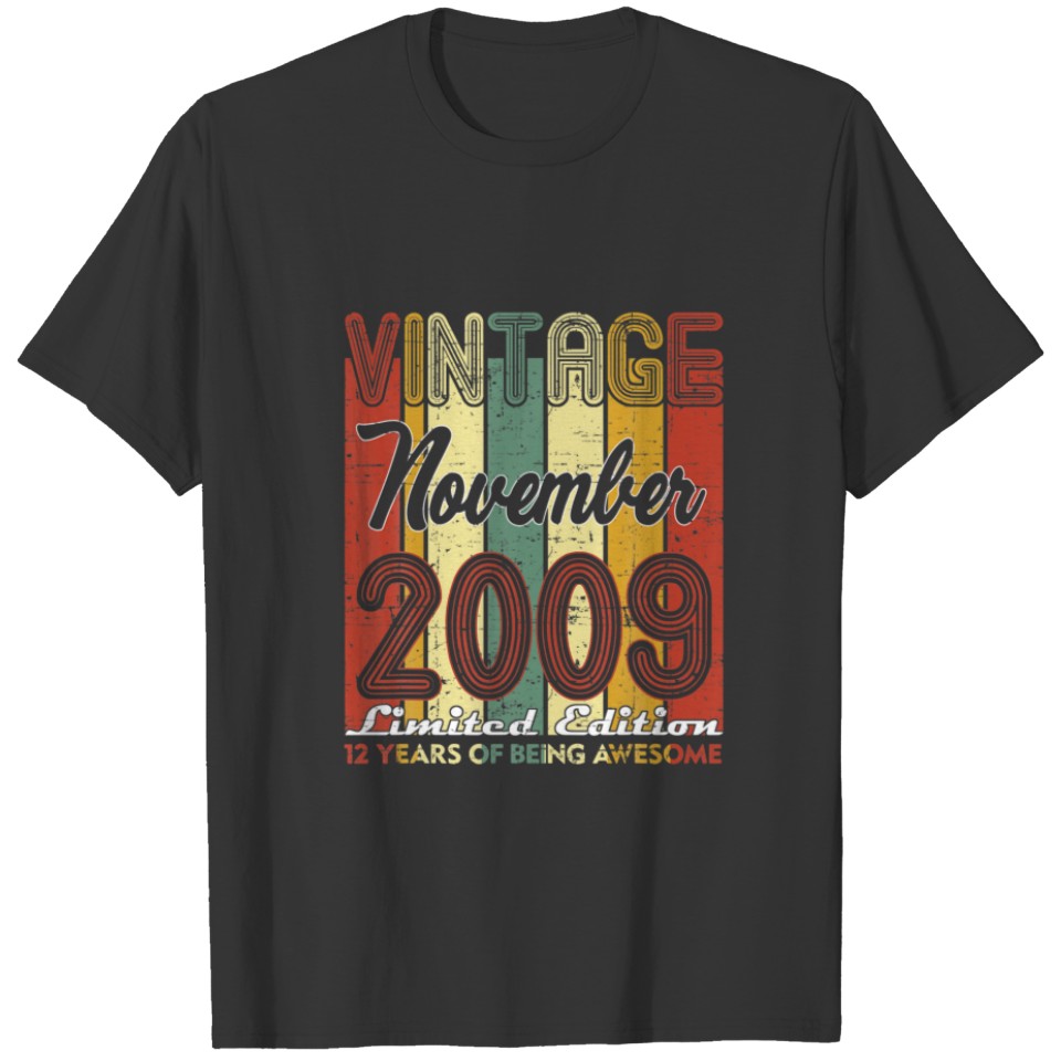12 Years Old Retro November 2009 12Th Birthday Dec T-shirt