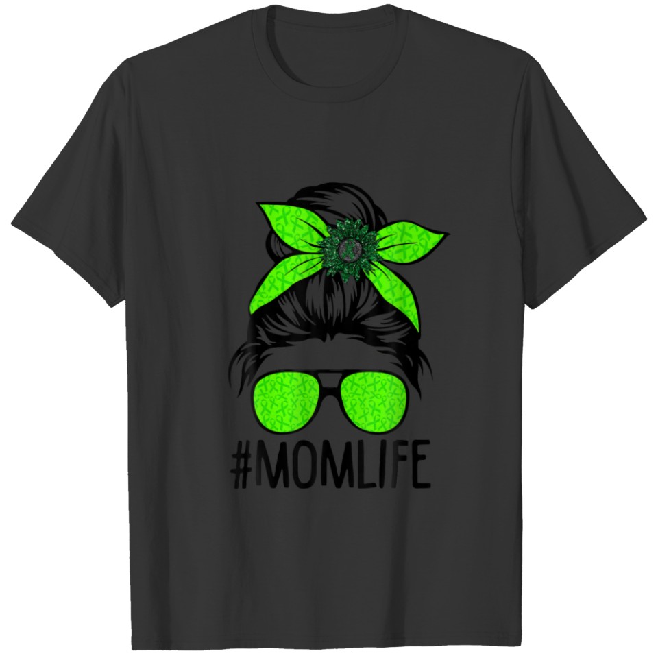Mental Health Awareness Mom Life Messy Bun Green M T-shirt
