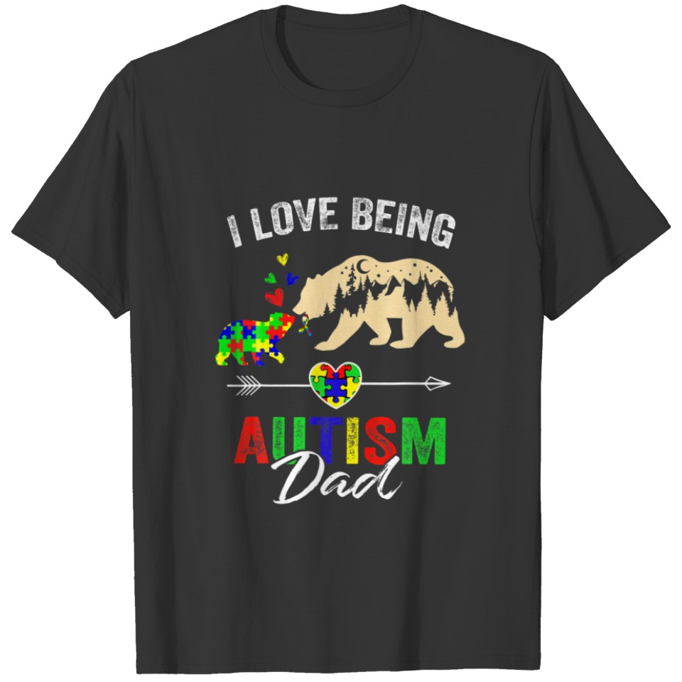 Mens Proud Autism Dad Bear Heart Puzzle Autism Awa T-shirt