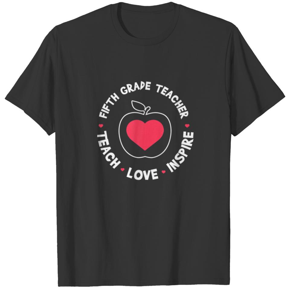 Teach Love Inspire Heart Valentines Day 5Th Grade T-shirt
