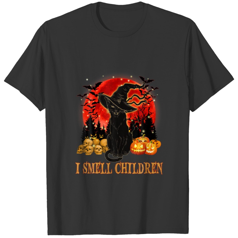 Black Cat Halloween I Smell Children Funny Hallowe T-shirt