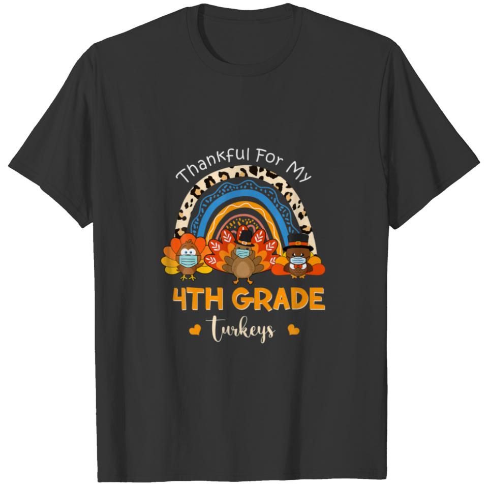 Thankful For 4Th Grade Turkeys In Mask Thanksgivin T-shirt