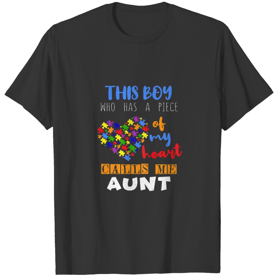 Womens Aunt Piece Heart Boy Special Puzzle Autism T-shirt