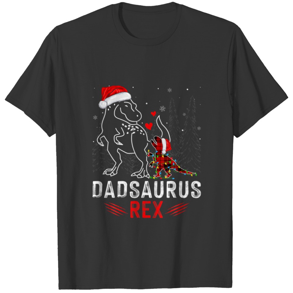 Funny Dadsaurus Rex Dinosaur Red Plaid Christmas P T-shirt