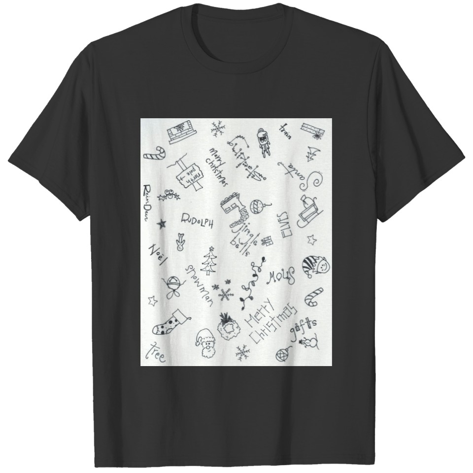 christmas black and white fun doodle T-shirt