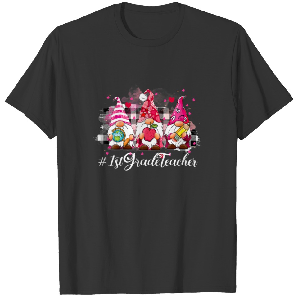 Plaid Funny Gnome 1St Grade Teacher Valentines Day T-shirt