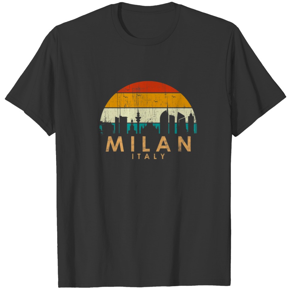 Vintage Retro Style Landscape Sunset Milan City In T-shirt