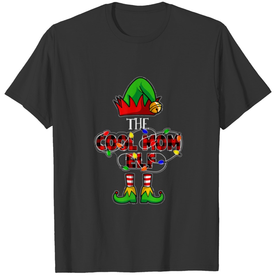 Cool Mom Elf Family Matching Christmas Buffalo Pla T-shirt
