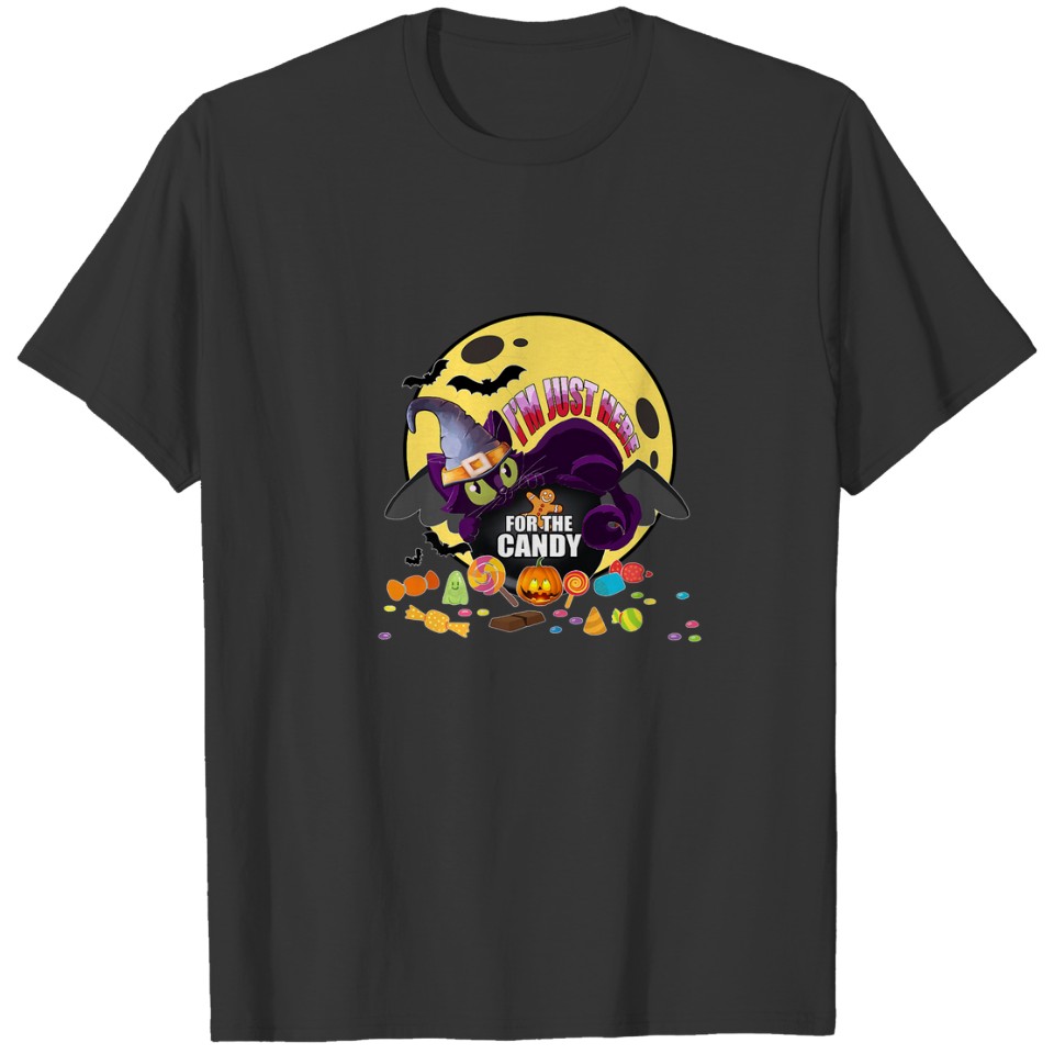 I'm Just Here For The Candy Wizard Cat With Hallow T-shirt