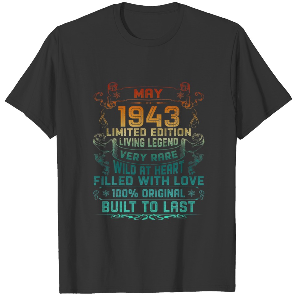 Vintage 79 Years Old May 1943 79Th Birthday Gift T-shirt