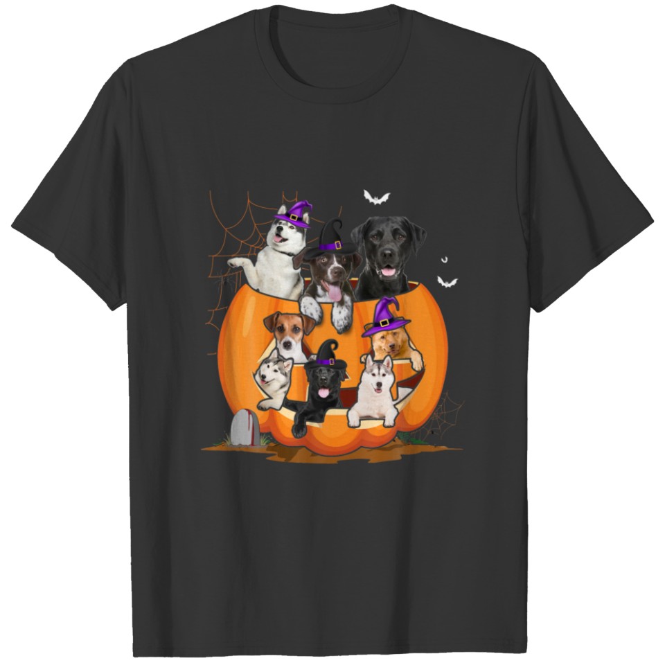 Funny Dogs Witch Inside Carving Pumpkin Halloween T-shirt